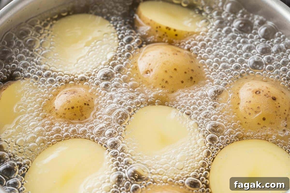 Potatoes in a pot with boiling water.