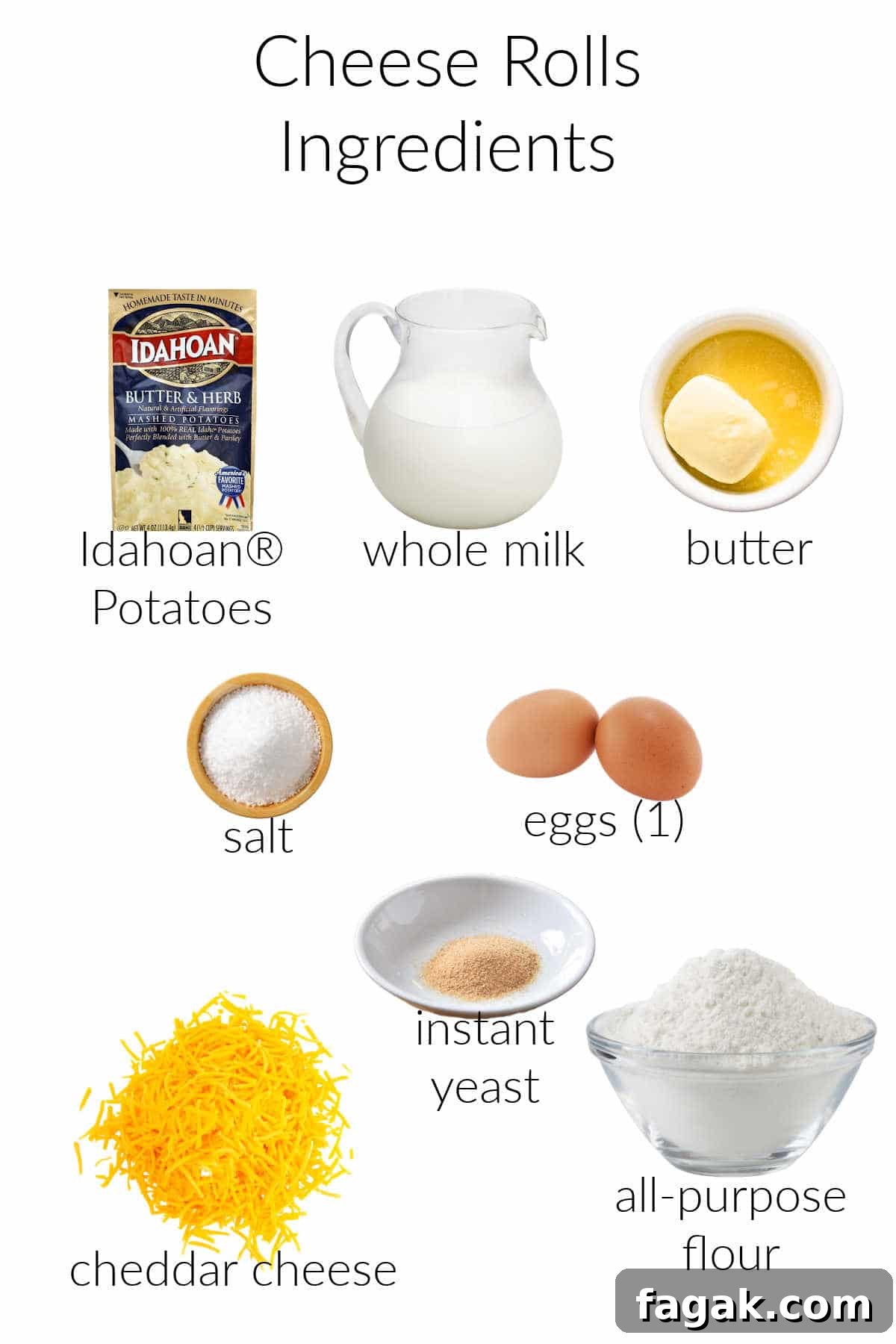 Collage of ingredients for making cheese rolls.