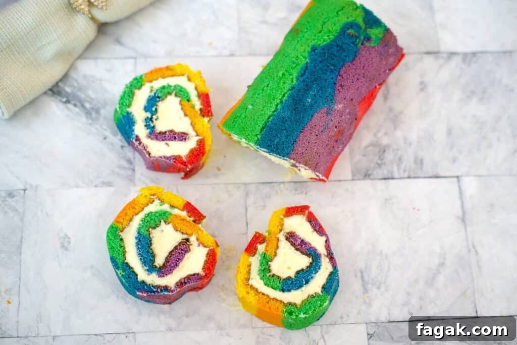 rainbow cake with slices