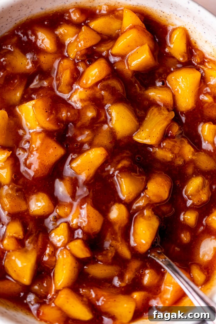 Homemade Peach Pie Filling Recipe for Canning and Baking 2 Close up of peach pie filling.