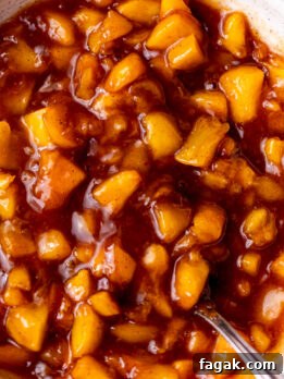 Homemade Peach Pie Filling Recipe for Canning and Baking 9 Close up of peach pie filling.
