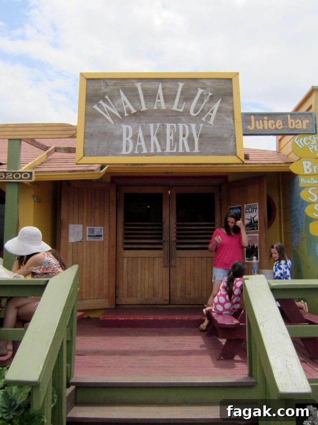 Talking Story: Hawaiian Food Adventures and Local Flavors 2 people talking story in front of Wailalua Bakery in Haleiwa