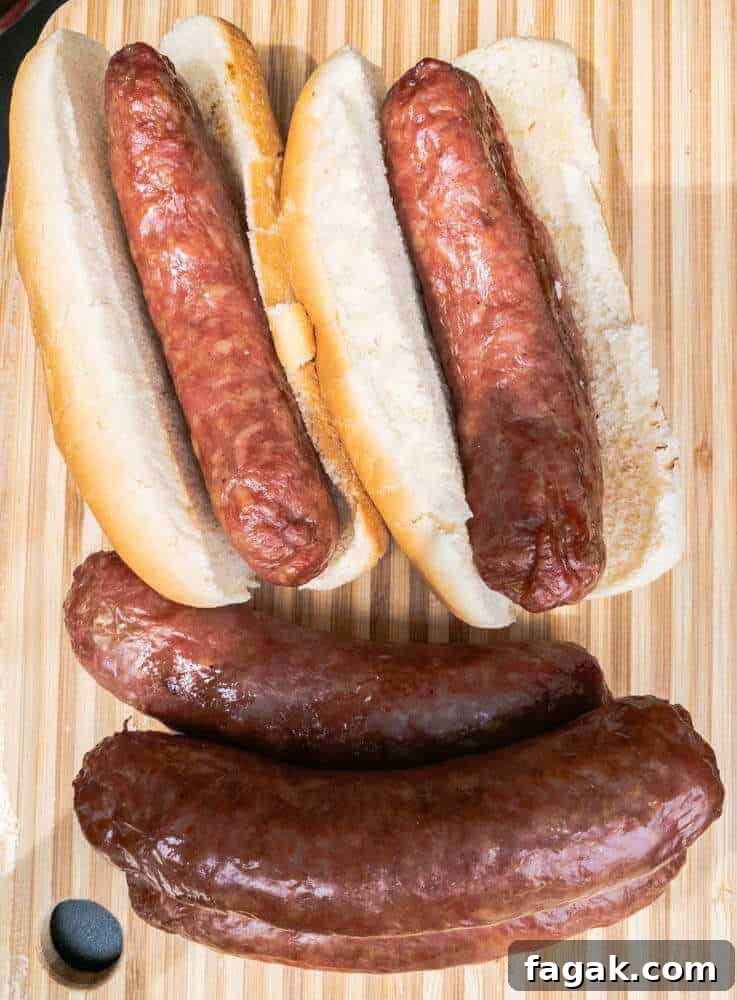 smoked bratwurst from above ready to eat