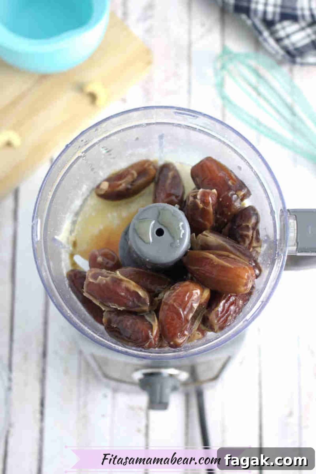 Paleo Dark Chocolate Bliss Balls Recipe for Quick Snacks 6 Dates in a mini food processor.