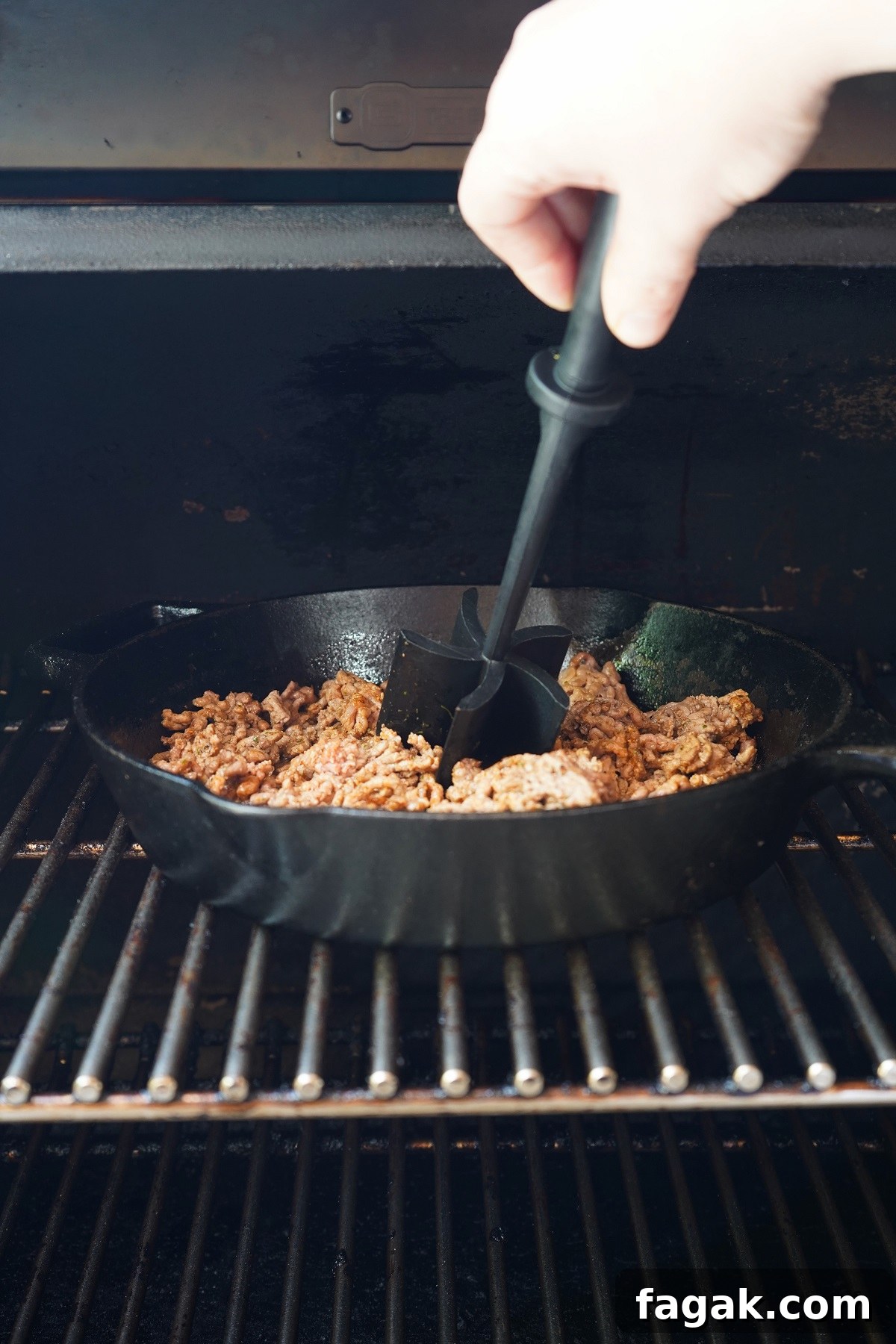 Ground beef being cooked in smoker. Ground beef being cooked in smoker.