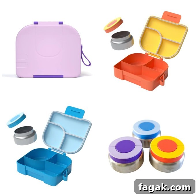 A collage of pictures show hot & cold lunch box