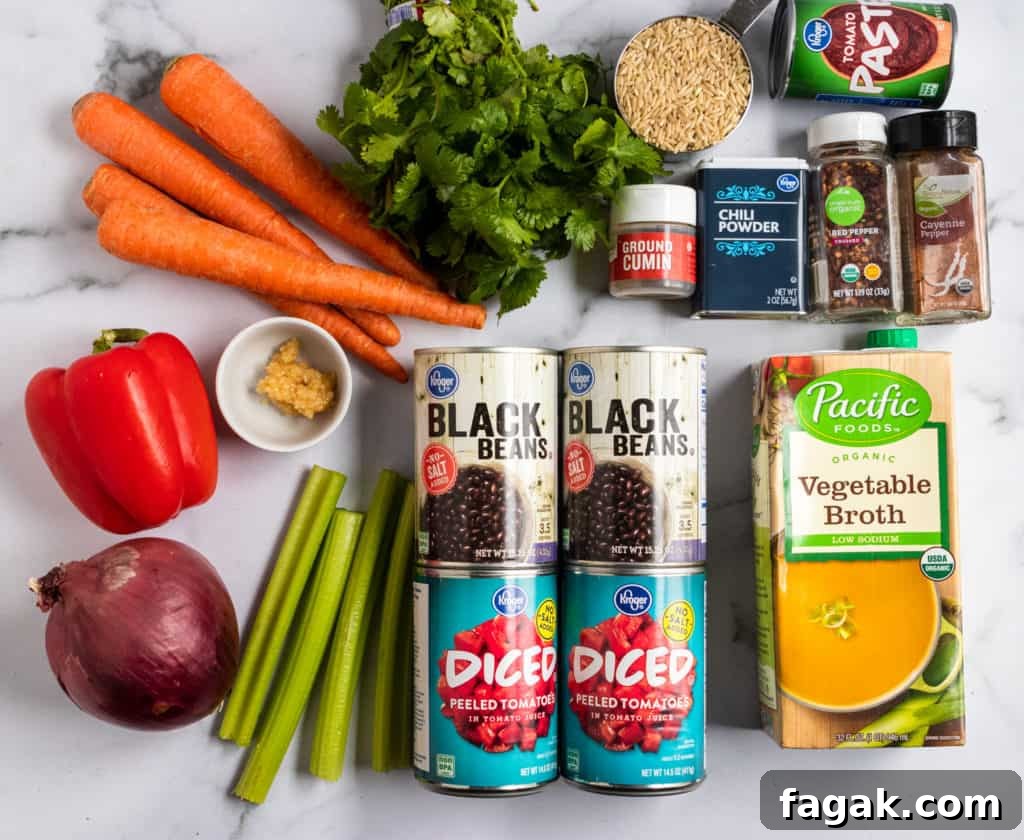 Ingredients to make bean and rice soup.