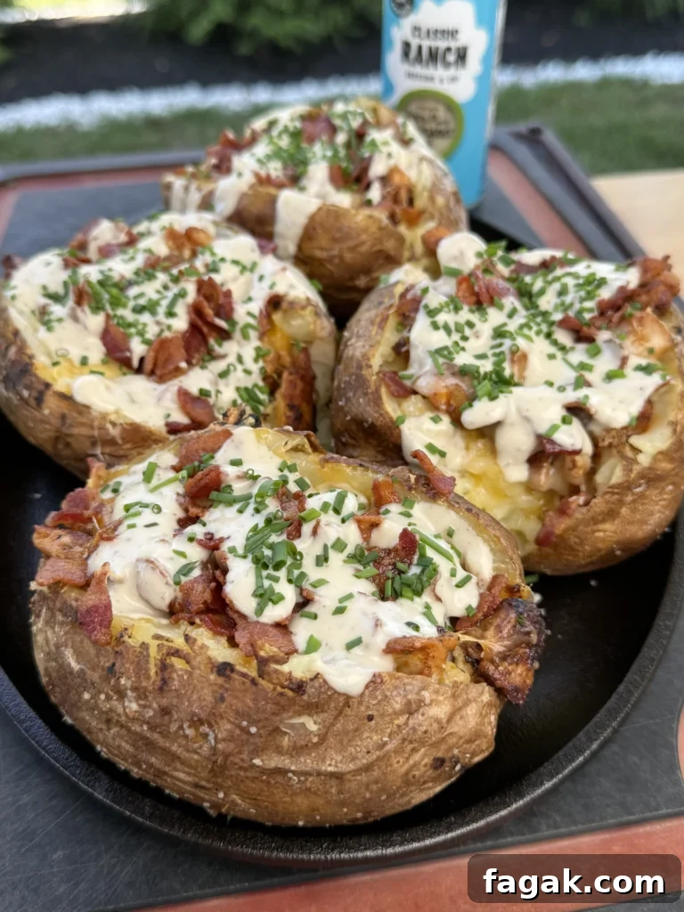loaded russet potatoes with chicken bacon ranch
