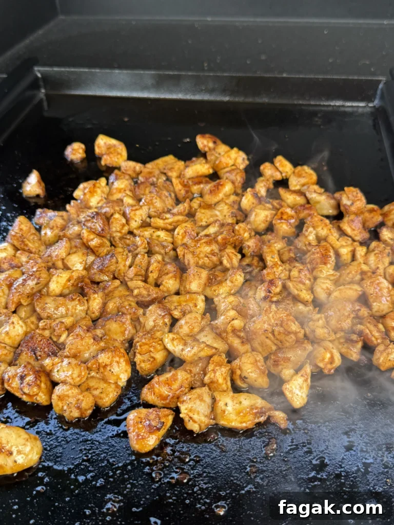 chopped chicken on the grill