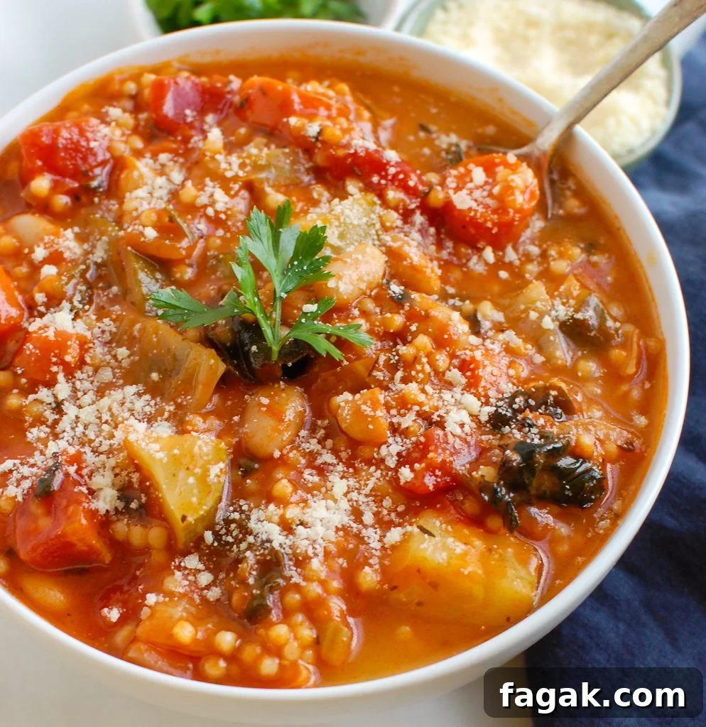 Vegetable Soup with Cabbage in white bowl