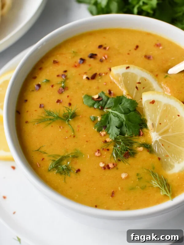 Lemon Lentil Soup Recipe with lemon wedges