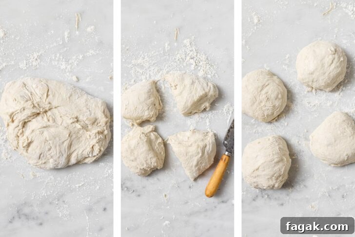 Foolproof Keema Naan Recipe: Step-by-Step Guide for Perfect Stuffed Bread 9 Portioning and shaping Keema Naan dough into 4 portions.