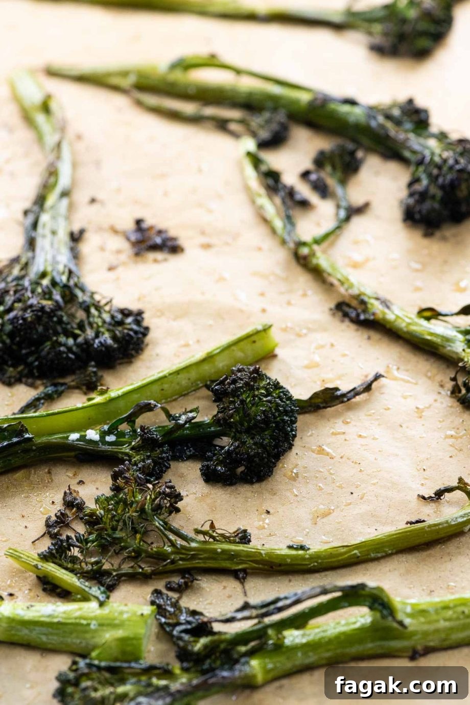 crispy broccolini roasted to perfection on a sheet pan