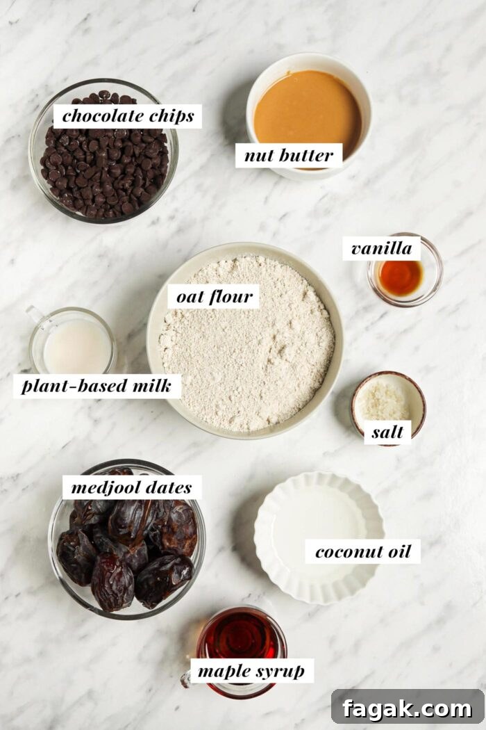Visual list of labelled ingredients for making homemade vegan twix bars.