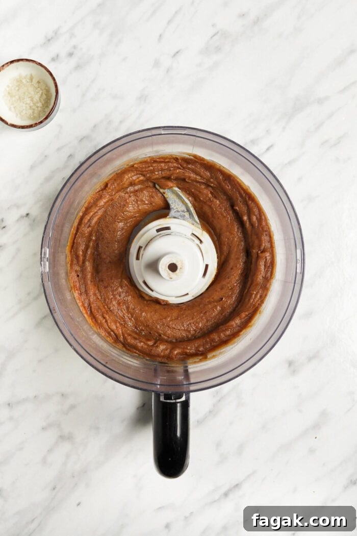Creamy date caramel in a food processor.