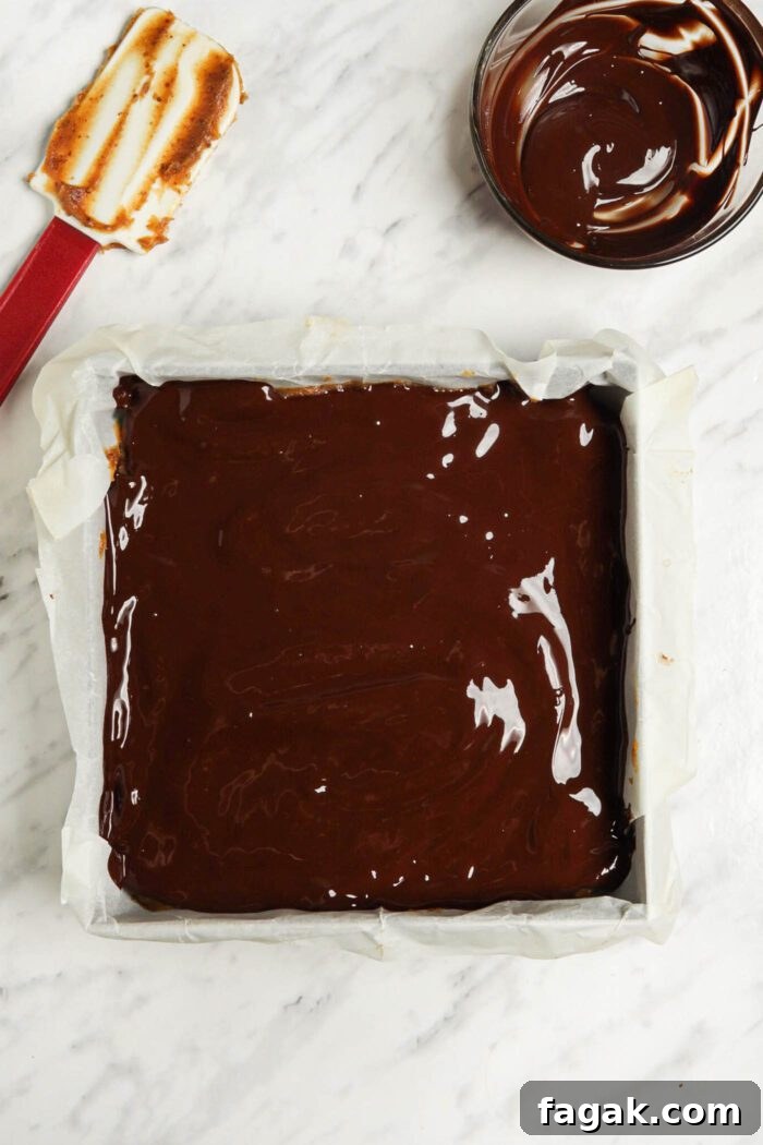 Baking pan of melted chocolate.