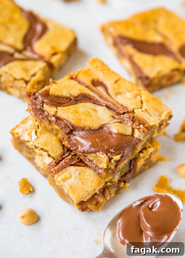 Nutella-Swirled Peanut Butter Chip Blondies - Easy One-Bowl No-Mixer Recipe