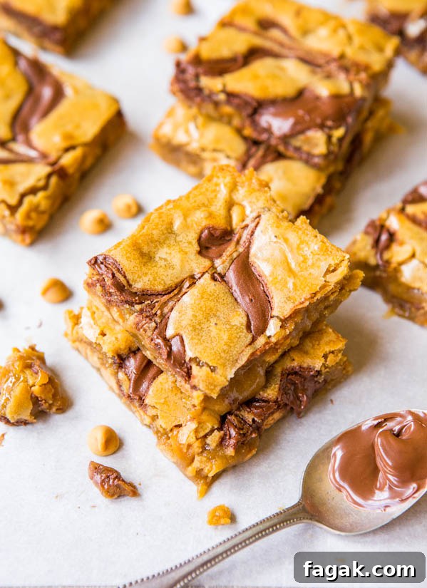 Nutella-Swirled Peanut Butter Chip Blondies - Easy One-Bowl No-Mixer Recipe