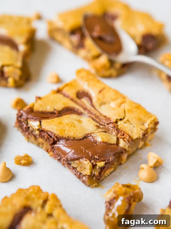 Nutella-Swirled Peanut Butter Chip Blondies - Easy One-Bowl No-Mixer Recipe