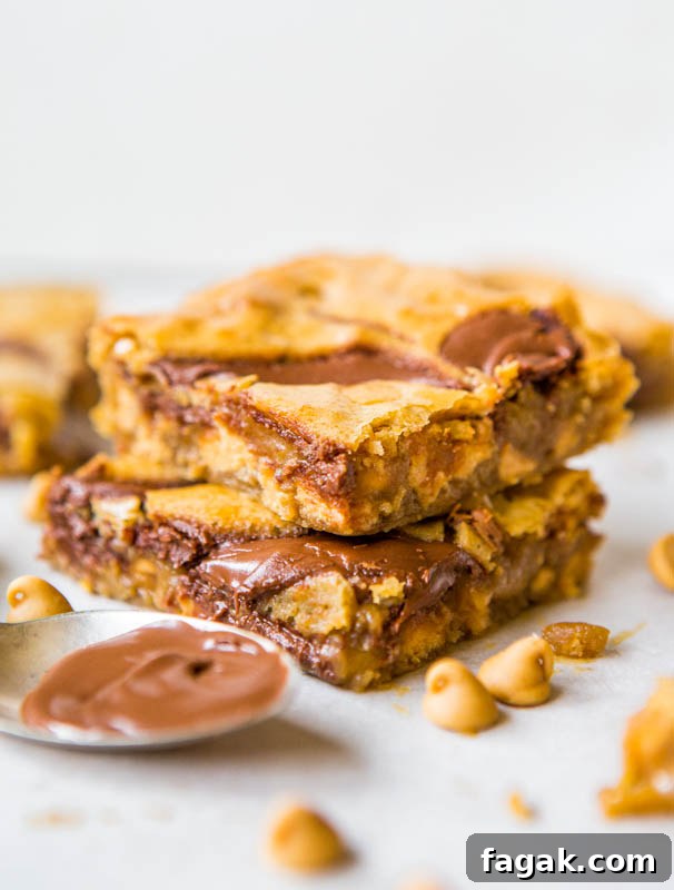 Nutella-Swirled Peanut Butter Chip Blondies - Easy One-Bowl No-Mixer Recipe
