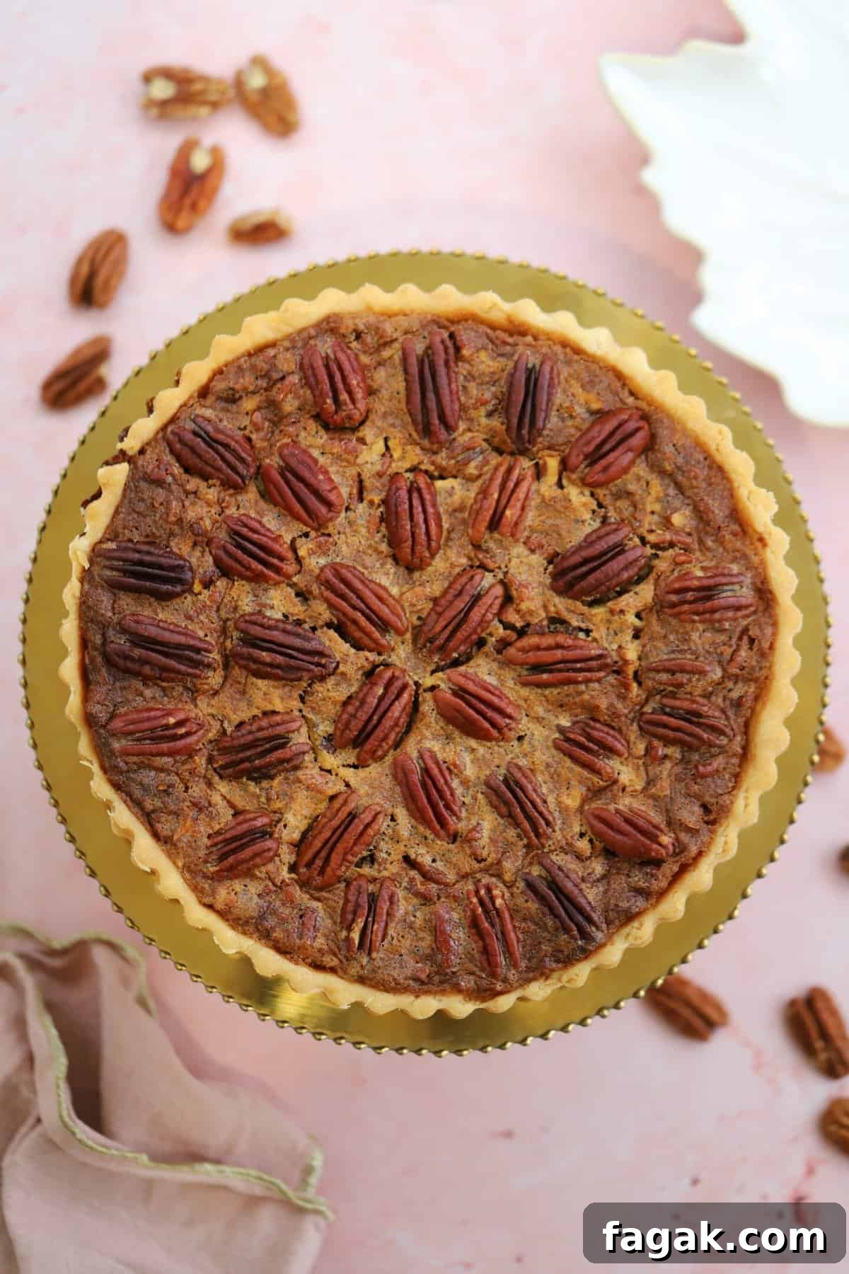 Overhead shot of a gluten free pecan pie.