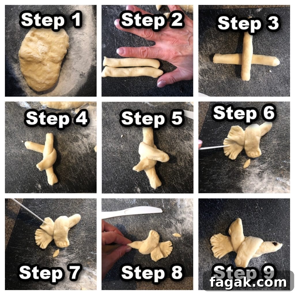 collage of 9 photos showing how to make Ukrainian bread doves