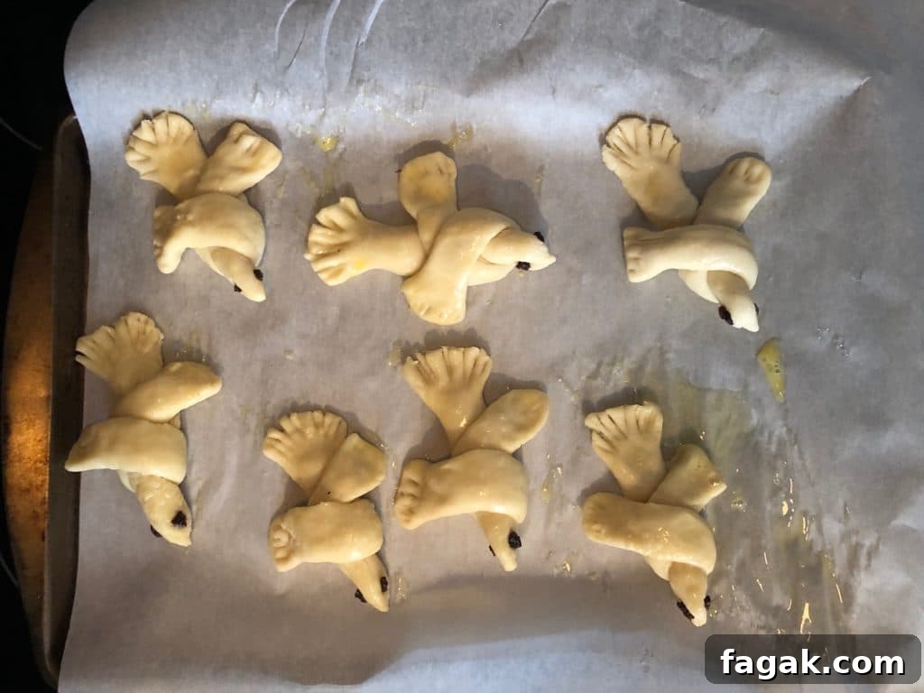 doves on parchment brushed with egg wash