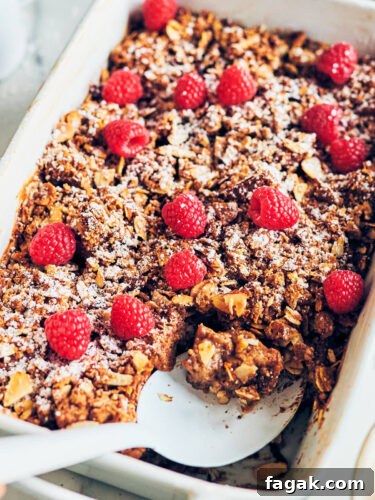 Vegan, eggless, dairy-free French Toast Casserole being served for brunch.