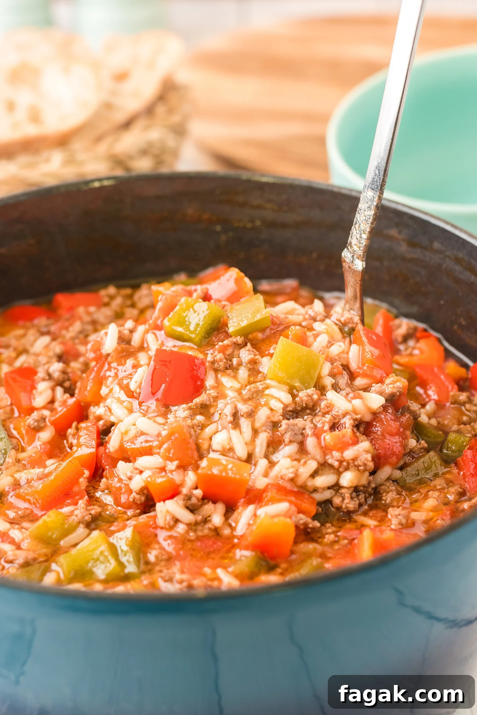soup ladle full of stuffed pepper soup