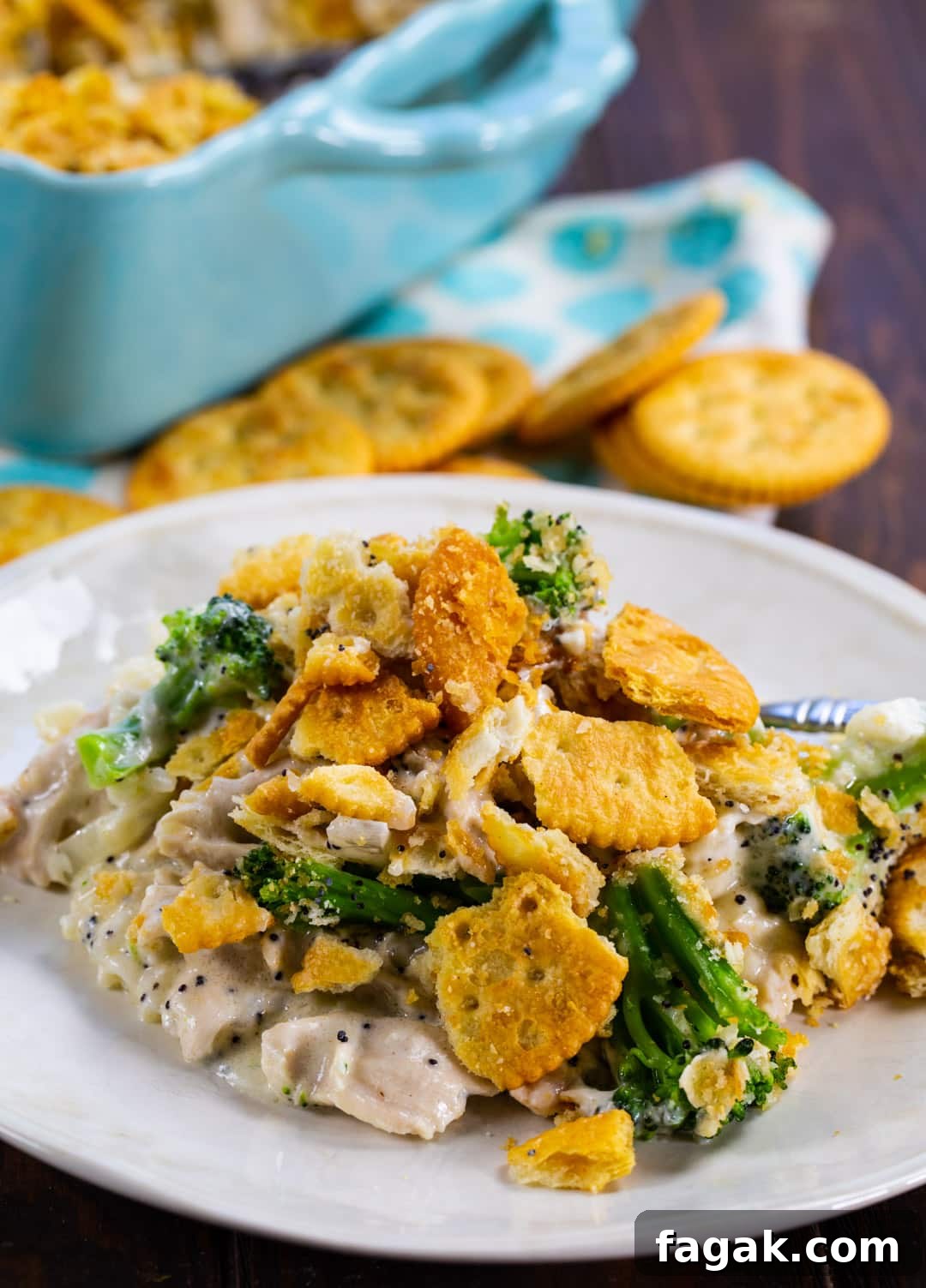 Casserole dished up on plate.
