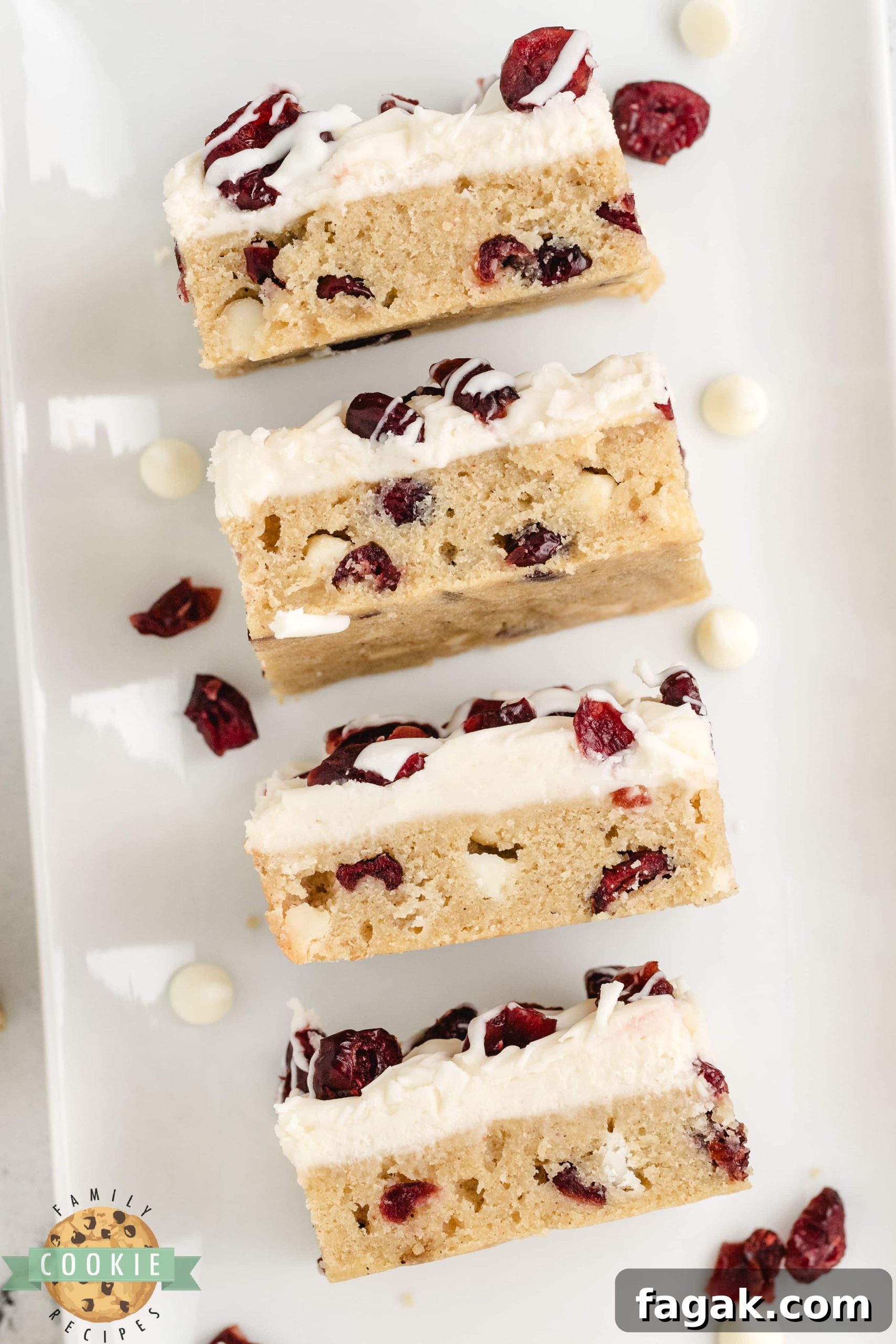 White Chocolate Cranberry Cookie Bars Recipe for Holiday Baking 9 Thick and chewy cookie bars with dried cranberries and white chocolate chips.