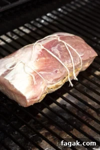 stuffed pork loin roast on a grill