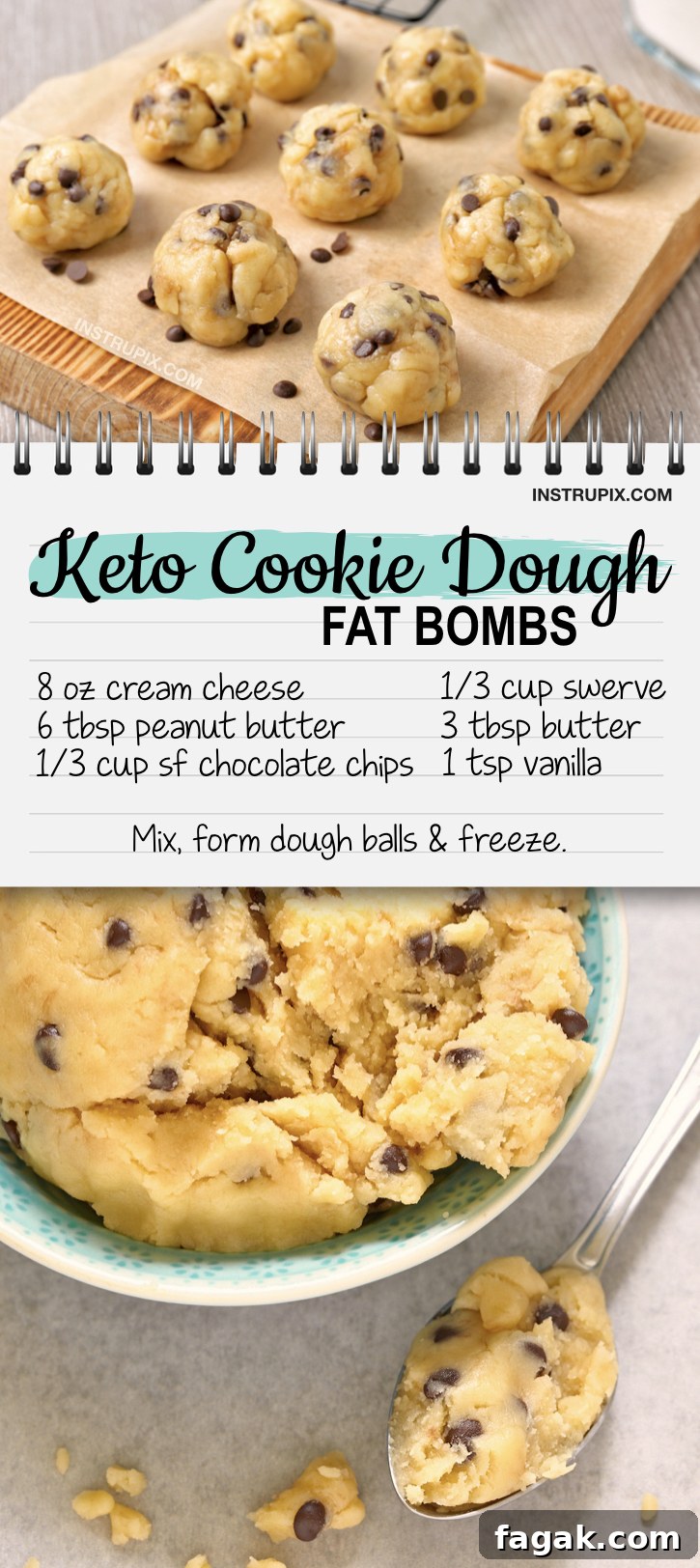 Looking for easy keto fat bomb recipes? These quick and easy low carb cookie dough bites are made with cream cheese, peanut butter, swerve, butter, chocolate chips and vanilla. Simple and easy to make!