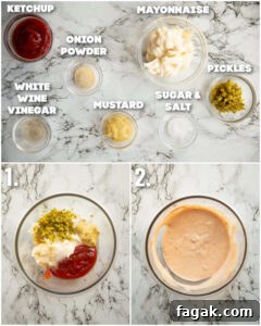 3 step by step photos showing how to make chicken nugget sauce