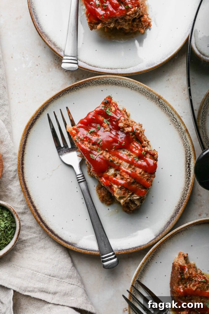 gluten free slow cooker meatloaf on white plates