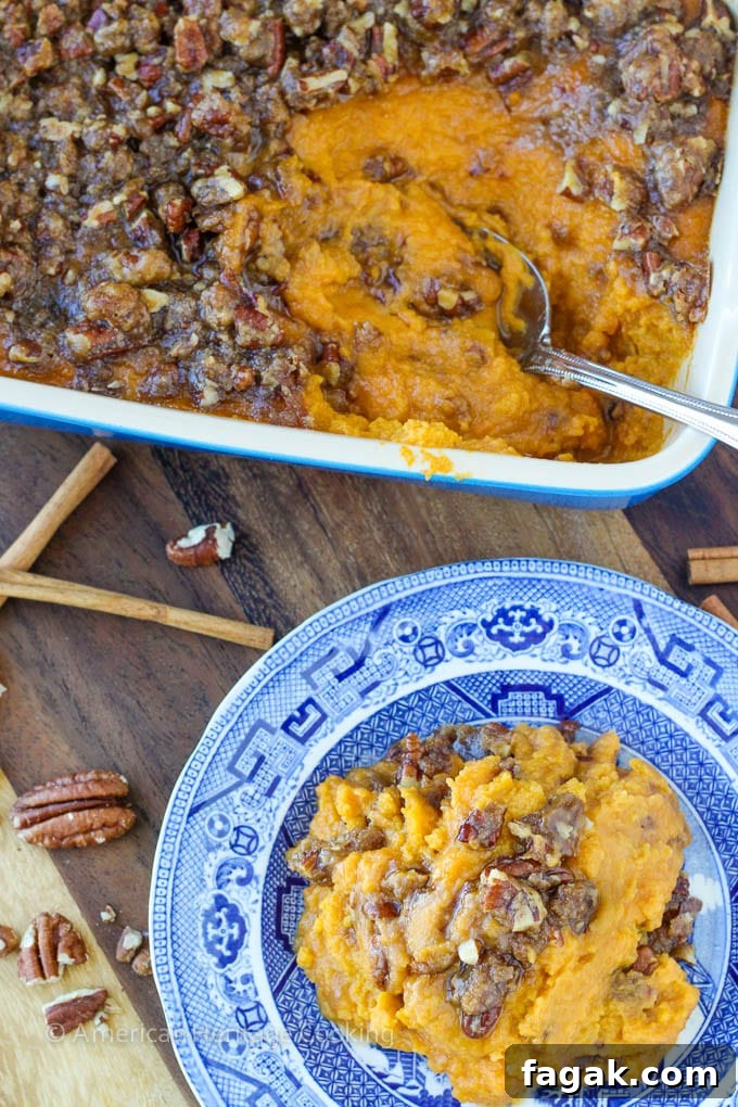 Lightened Sweet Potato Casserole Recipe: Lower-Calorie Holiday Side 7 An easy recipe for Sweet Potato Casserole Lightened Up! Still packed with brown sugar, buttery goodness but with half the calories!