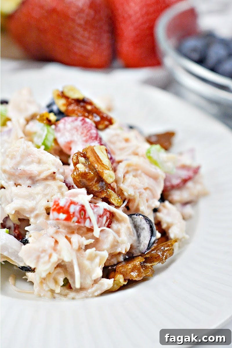 Low-Carb Mixed Berry Chicken Salad With Candied Pecans