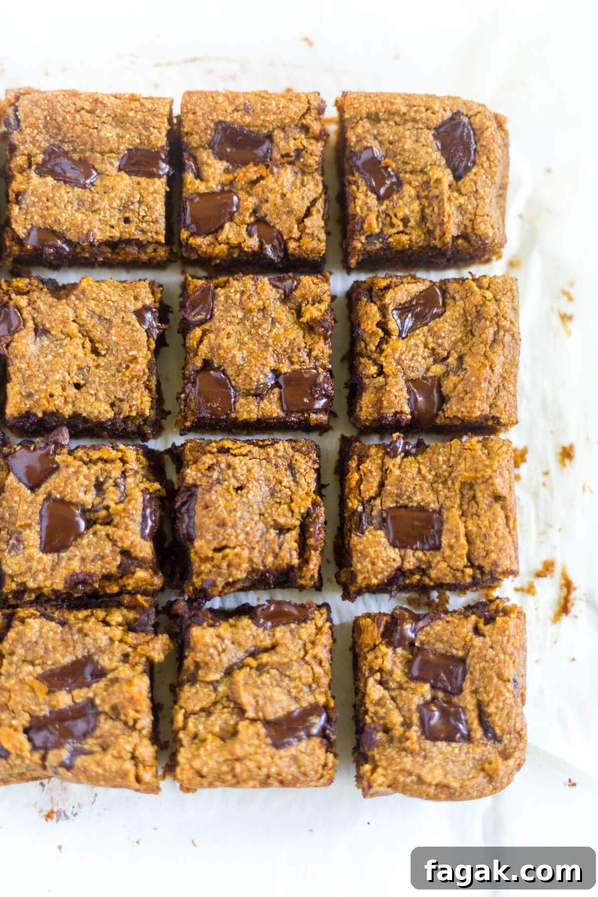 Paleo Pumpkin Chocolate Chunk Blondies are a healthier alternative to all your pumpkin desserts! These paleo blondies are thick and chewy and filled with pumpkin and extra large chocolate chunks.