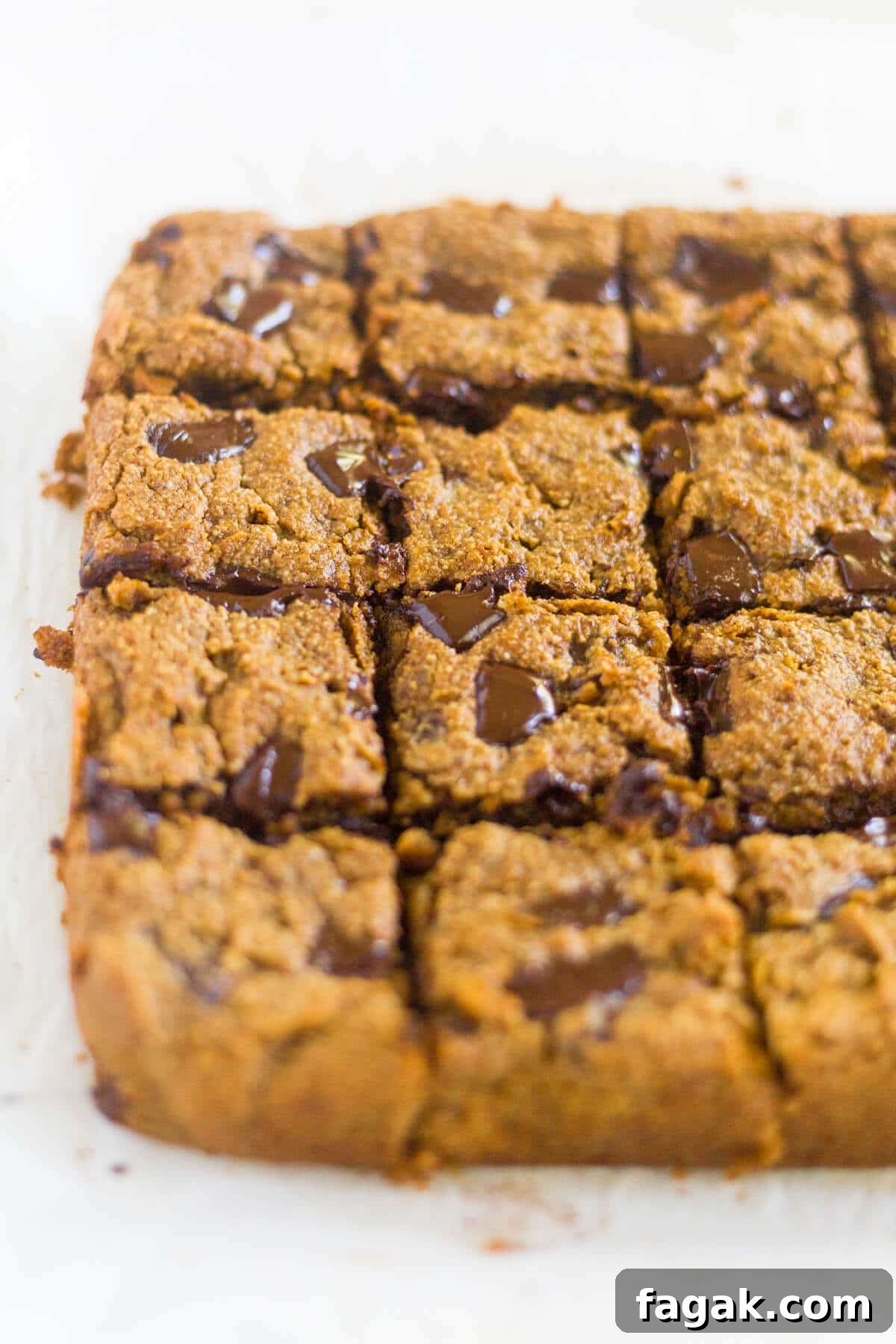 Paleo Pumpkin Chocolate Chunk Blondies are a healthier alternative to all your pumpkin desserts! These paleo blondies are thick and chewy and filled with pumpkin and extra large chocolate chunks.