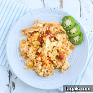 plate of migas with melted cheese and visible tortilla chips