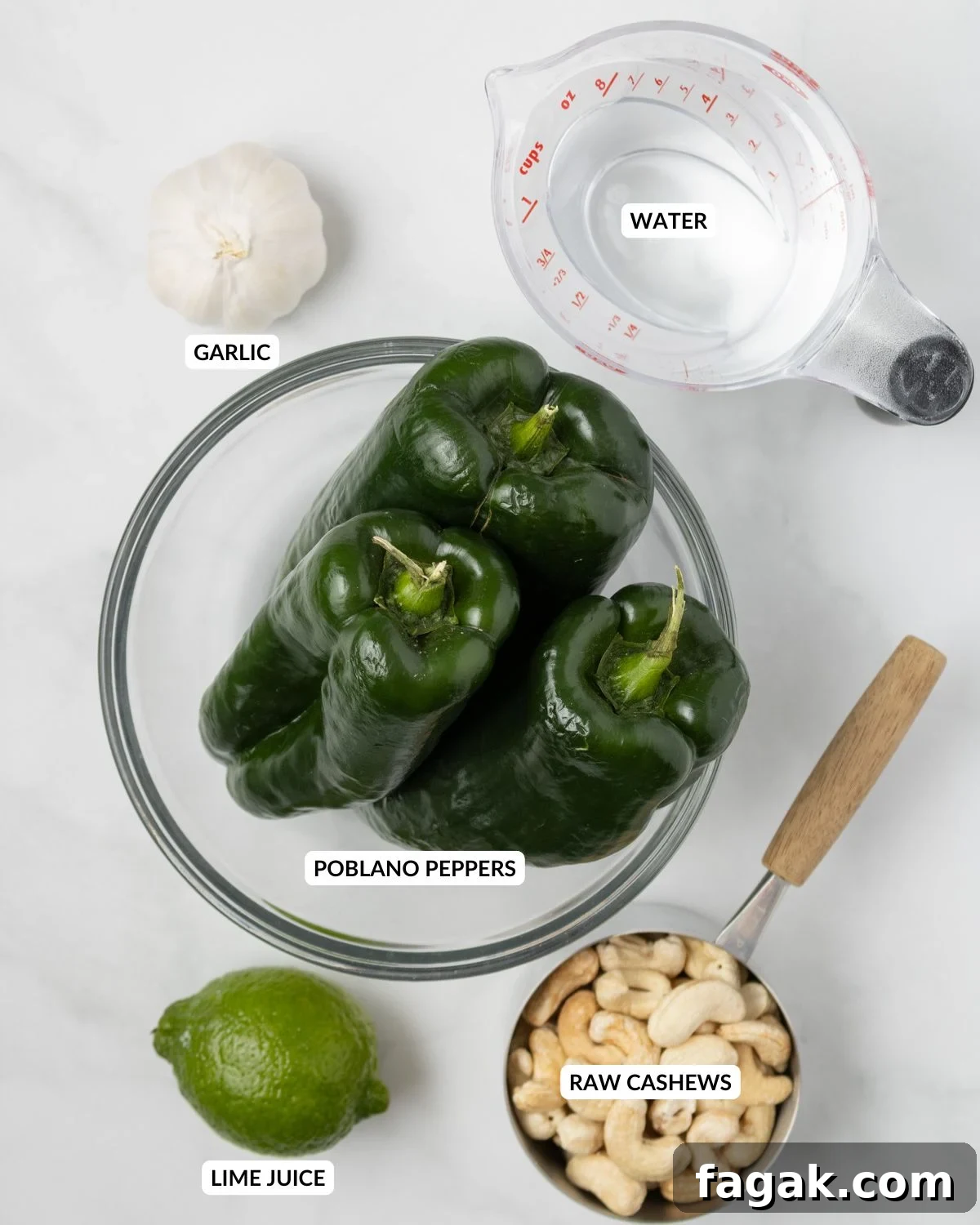 An overhead image of the ingredients of poblano sauce.