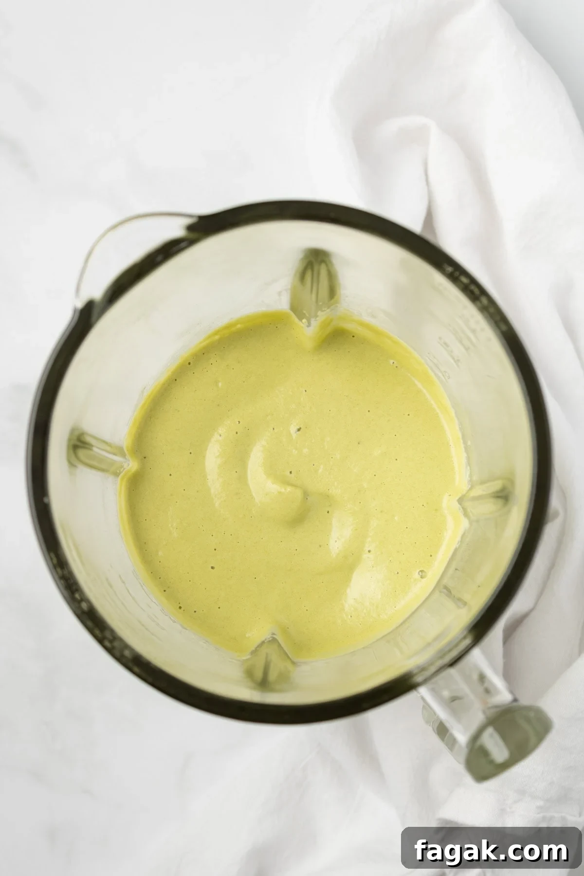 An overhead image of the blended poblano sauce.