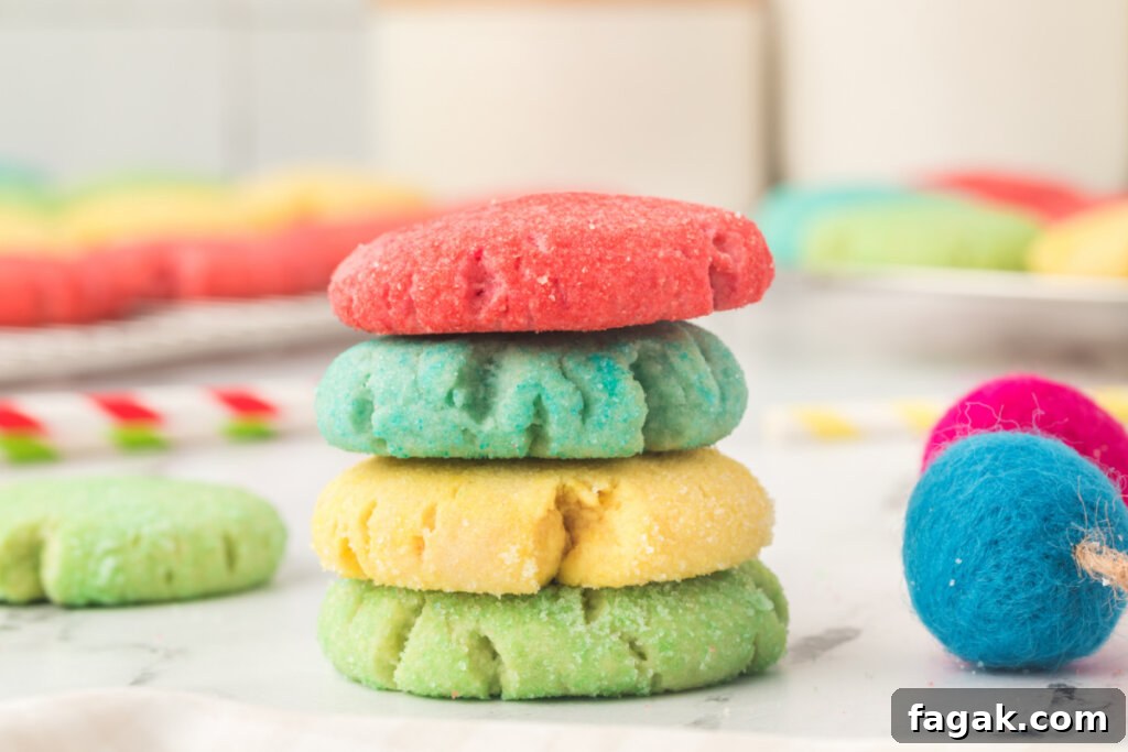 red, blue, yellow, and green jello cookie stacked