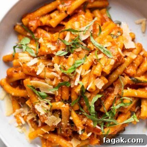 pasta in red sauce with parmesan