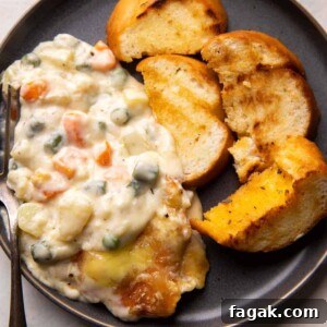 veg au gratin with garlic bread