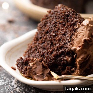 one-bowl chocolate cake slice