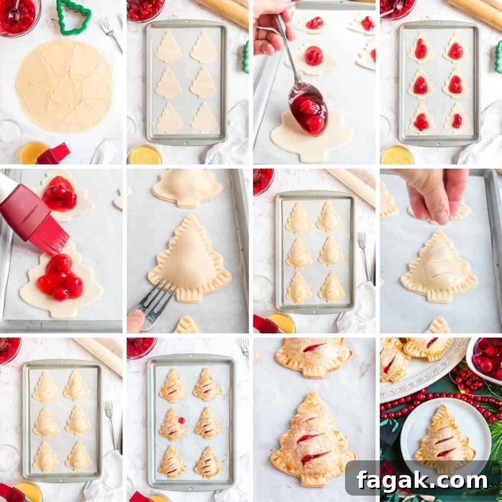 Collage showing how to make cherry hand pies.