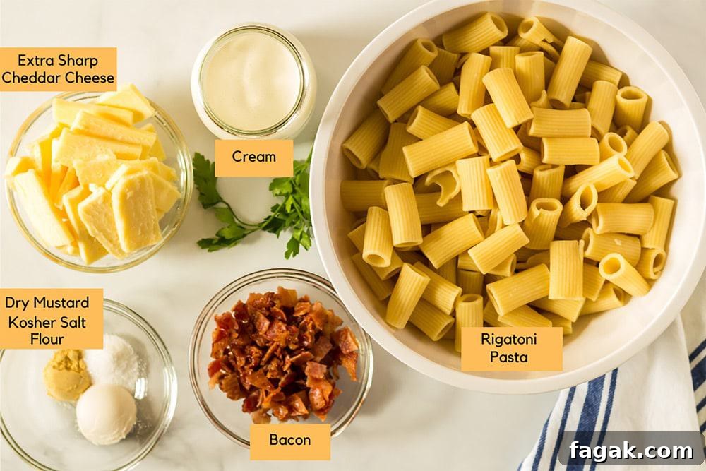 Ingredients for baked mac and cheese.
