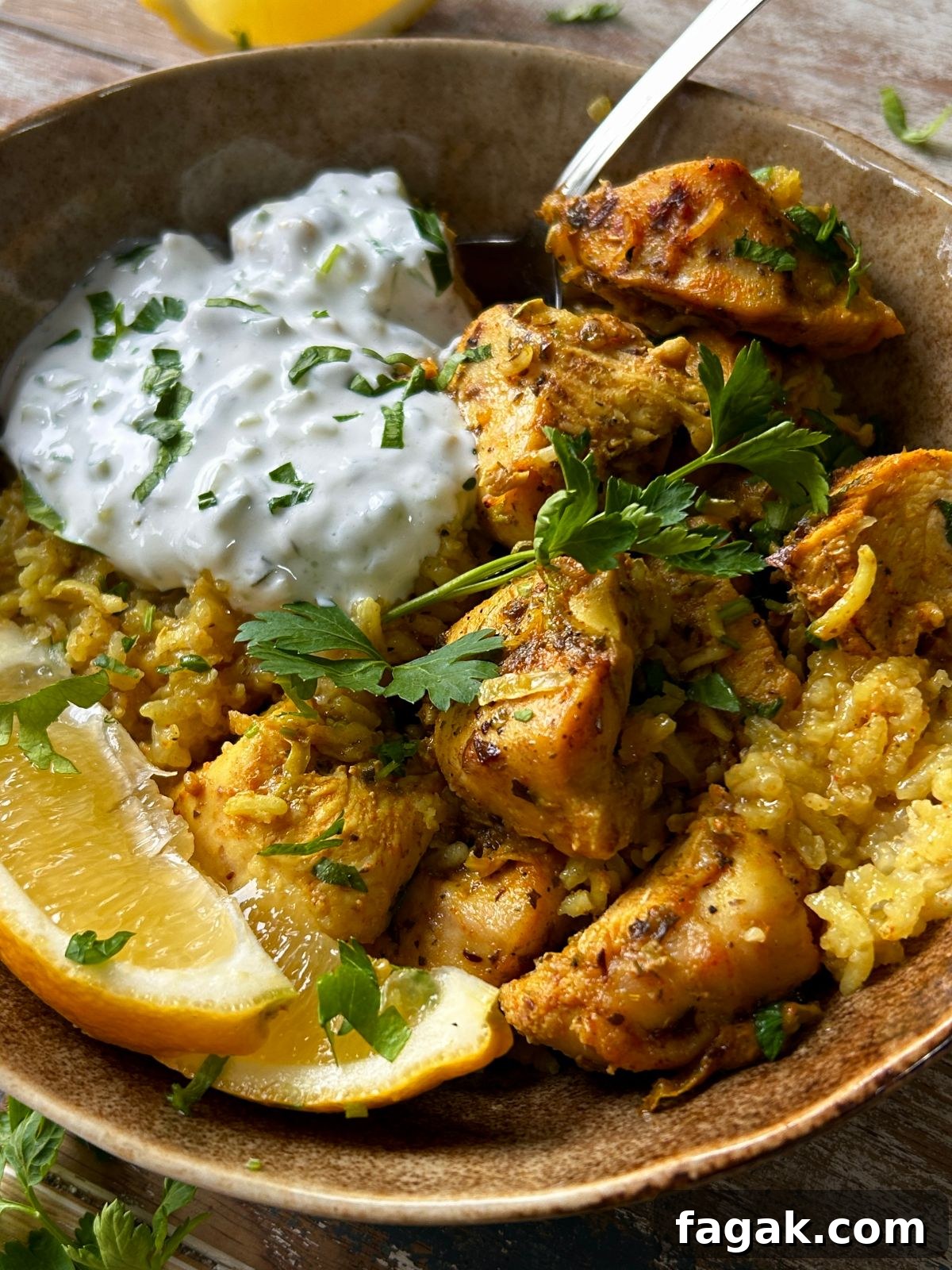 Dump and Bake Chicken Tzatziki and Rice