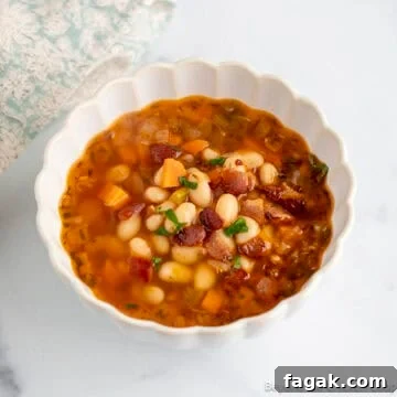 Bean with Bacon Soup in a white bowl.